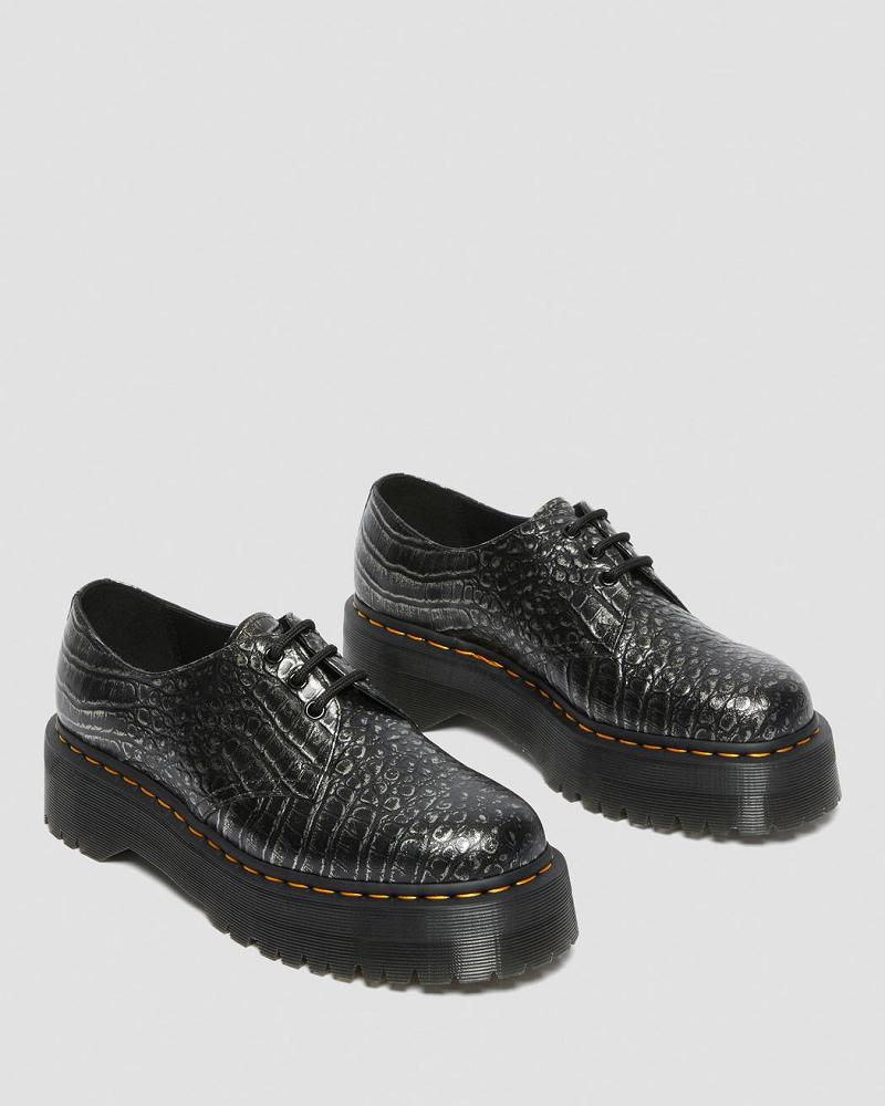 Black Men's Dr Martens 1461 Croc Emboss Leather Platform Shoes | CA 619KOR